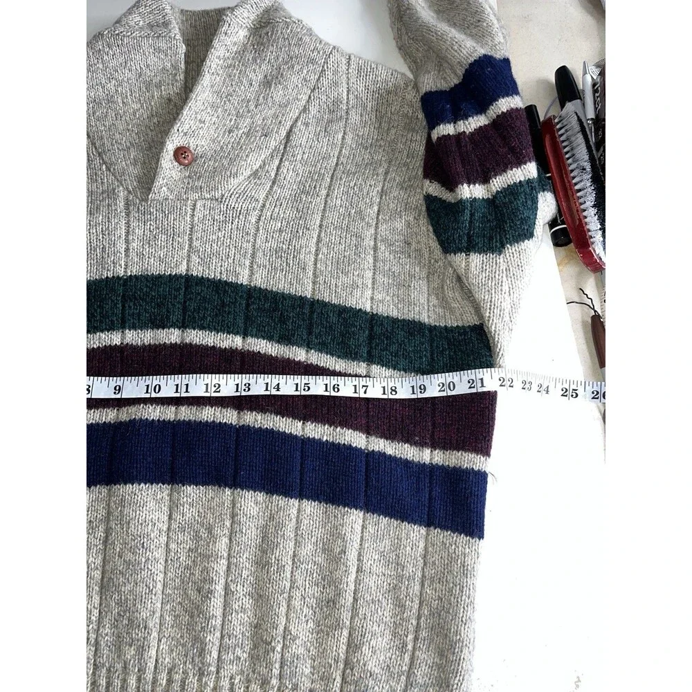 Vintage 1990s Eddie Bauer Mens Striped Wool Cowl Neck Chunky Sweater L